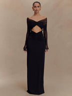 Hollow Out Ruched Maxi Prom Dress