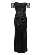 Lace Patchwork Black Short Sleeve Dress