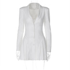 Plunging Neckline Pleated & Buttoned Blazer Dress