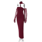 Mesh Sleeve Off - shoulder Long Dress