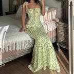 Tie-up Split Spaghetti Floral Dress