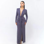 Elastic Deep V - Fold Lace Maxi Dress