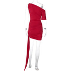 Oblique - Shoulder Backless Irregular Draped Dress