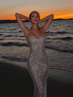 Sequin Diamonds Fishtail Maxi Dress