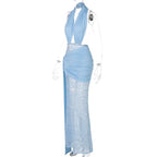 Halter Deep V Neck Lace Sleeveless Long Dress
