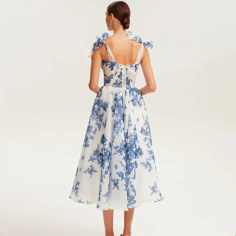 Floral back lace - up suspender dress