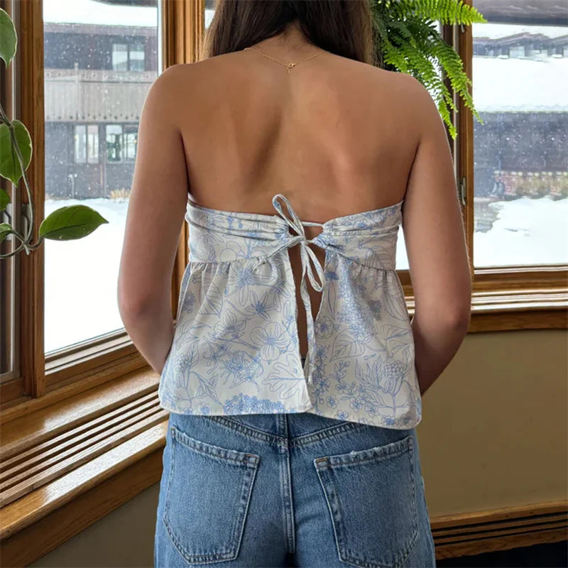 Floral Print OffShoulder Strapless