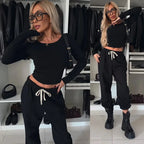 Lace Up Loose Sleeve Two Piece Pants Set