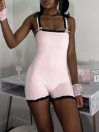 Lace Patchwork Square Collar Strap Romper