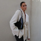 Lace - up V Neck Solid Blazer Dress
