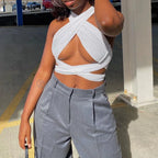 Sexy Strappy Cross Over Backless Halter Cami Top
