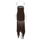 Brown Off - shoulder Strapless Long Dress