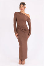 Long Sleeve Inclined Shoulder Maxi Dress