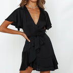 Gwen Fashionable Dress with Charming Ruffles and V-neck for Women