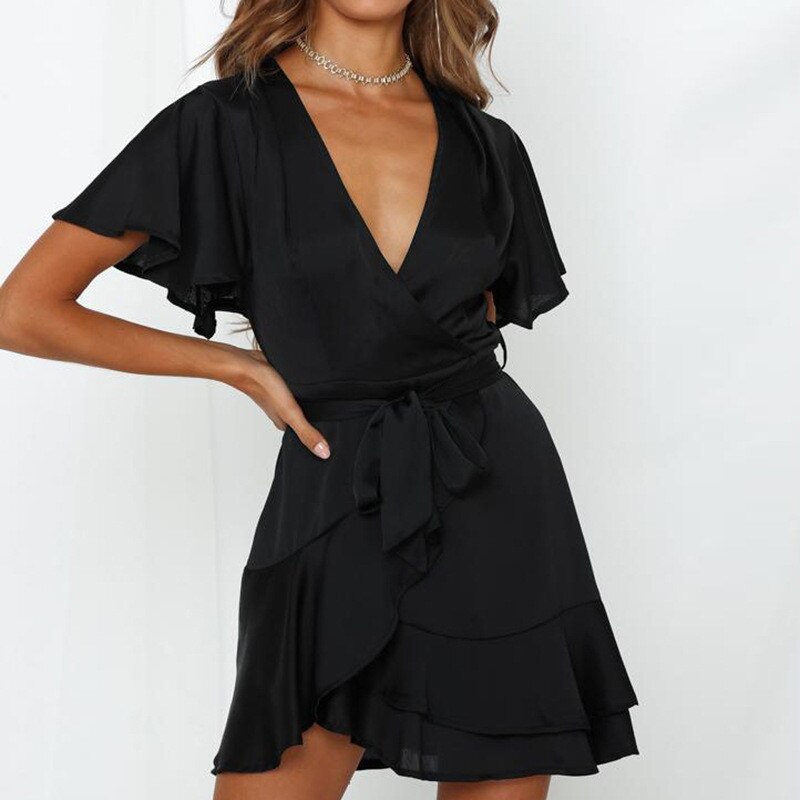 Dinora Fashionable Dress with Charming Ruffles and V-neck for Women