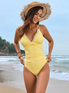 Slim V-Neck Suspender Backless One Piece Swimwear