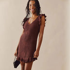 Ruffled Crochet Hollow Out Knit Beach Mini Dress