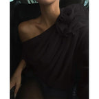 Chiffon One Shoulder Ruched Lantern Sleeve Blouse
