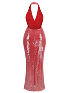 Halter Sheer Sequins Long Dress