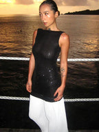 Sequined Patchwork Backless Long Dress