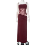 Spaghetti Strap Sheer Lace Hollow Out Long Dress