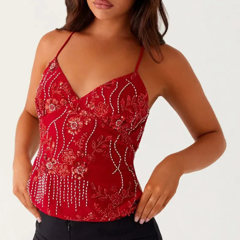 Sequin Sparkly Sleeveless Shirt Cami Top