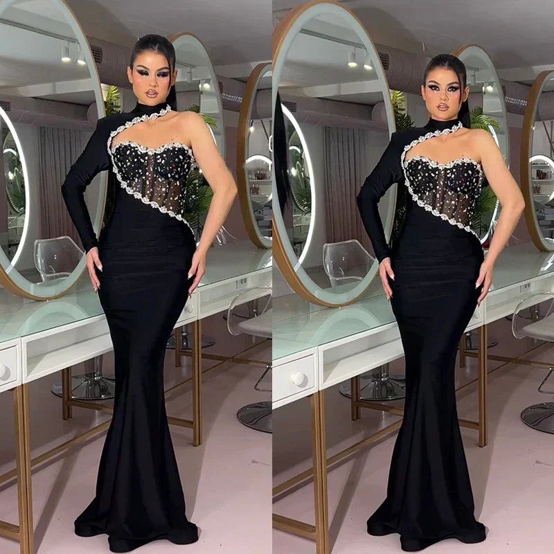 Black Diamond Maxi Dress Turtleneck