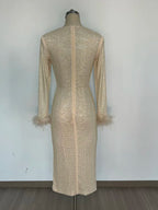 Feathers Rhinestone Folds Midi Dress