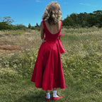 Straight Neck Sleeveless Flare Midi Dress