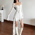 Flare Sleeve Square Neck ALine Lace Dress