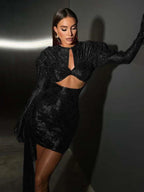 Gloves Long Sleeves Lace Floral Dress