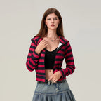 Striped Contrast Zip Cropped Hoodie