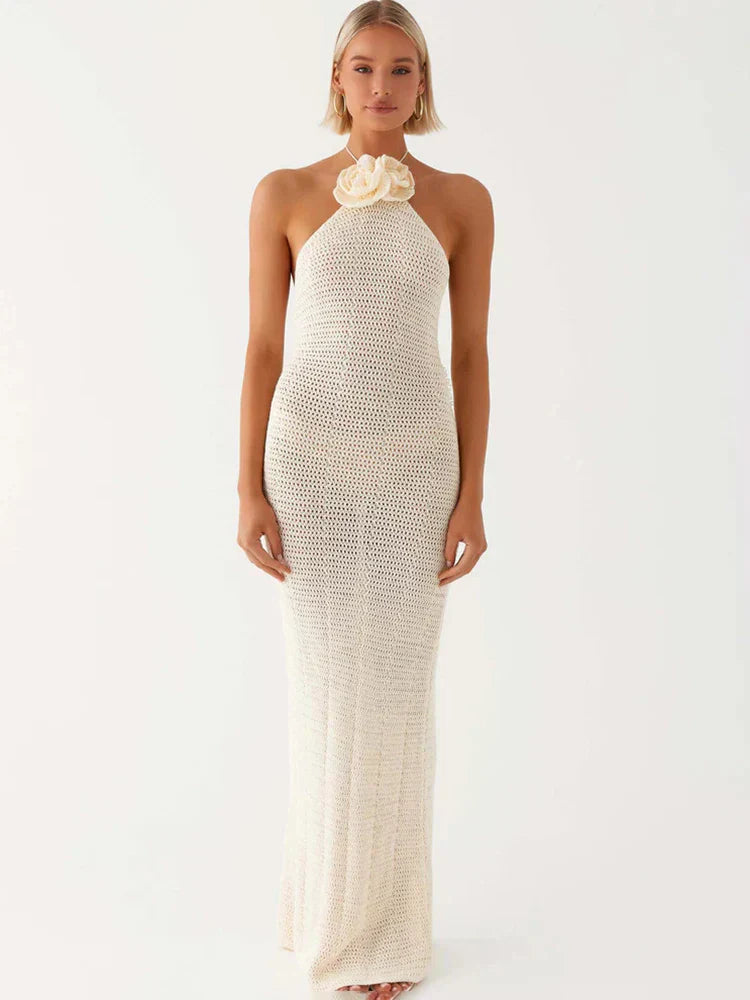 Knitted Crochet Slim Halter Beachwear Cover - Up Dress