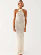 Knitted Crochet Slim Halter Beachwear Cover - Up Dress