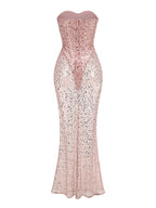 Pink Strapless See Through Long Dress