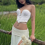 Cross Tie Front Solid Color Strapless