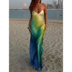 Gradient Cami Vneck Backless Maxi Dress