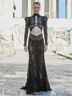 Hollow Out ONeck CutOut Split Lace Dress
