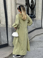 Casual Street Lace Up Long Dresses Women Chic Loose V neck Side Slit Solid Dress Female Summer Versatiel Street Party Robes
