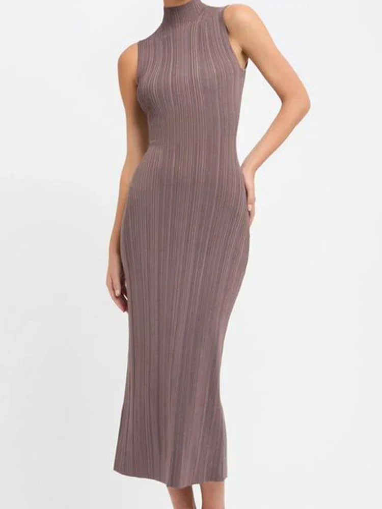 Women's Sleeveless Turtleneck Maxi Dress