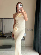 Knitted Crochet Slim Halter Beachwear Cover - Up Dress