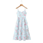 Print Cross Lacing up Back Slit Midi Dress