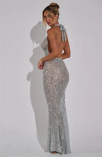 Halter Neck Backless Glitter Long Dress