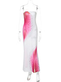 Mesh Floral Print Off - shoulder Long Dress