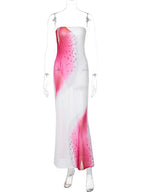 Mesh Floral Print Off - shoulder Long Dress