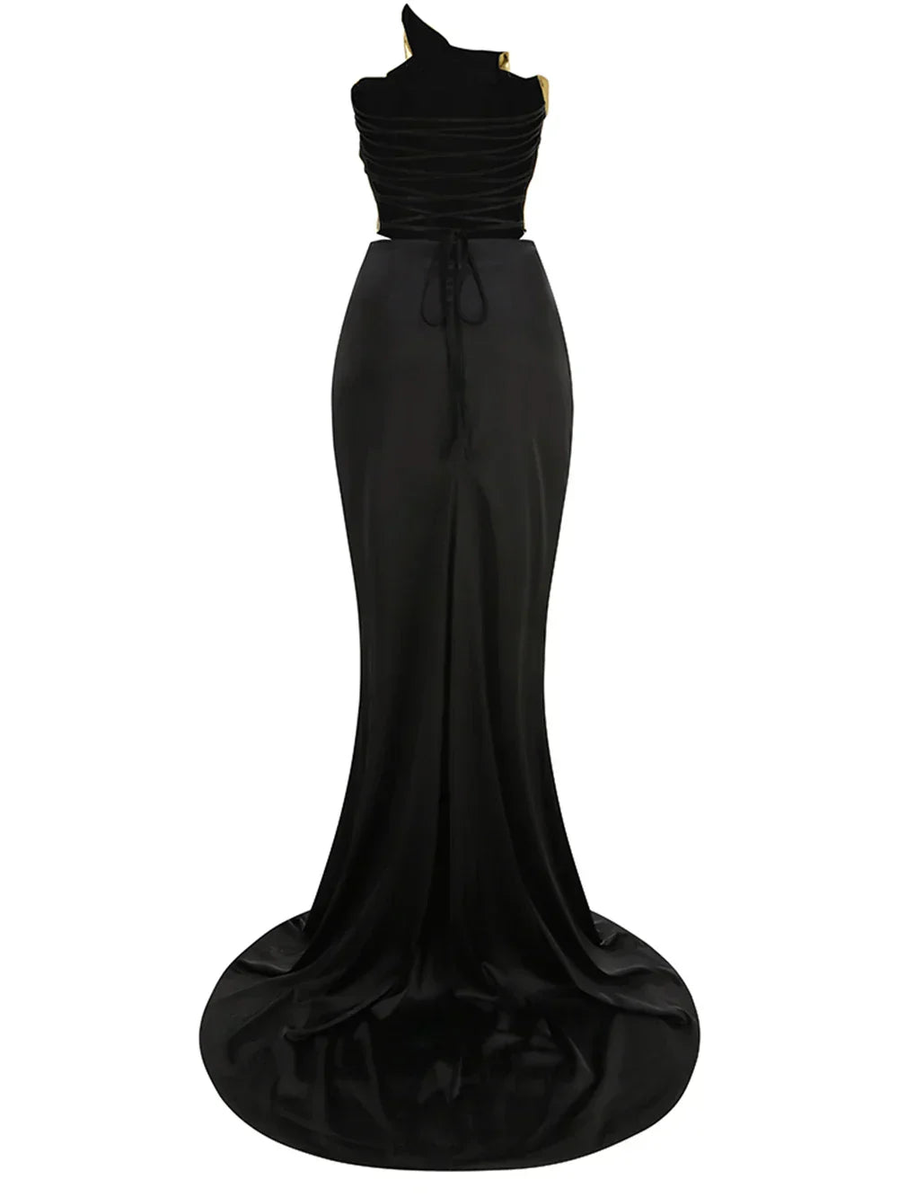 Gold Lace - up Tops 2 Pieces Floor - length Dress
