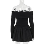 Off Shoulder Backless Slash Neck Mini Dress