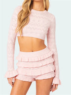 Frill Flare Knit Shorts Knit Set