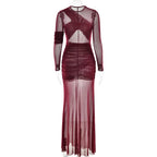 Mesh Patchwork Sheer Long Sleeve Dress