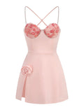3D Flower Spaghetti Strap Party Mini Dress